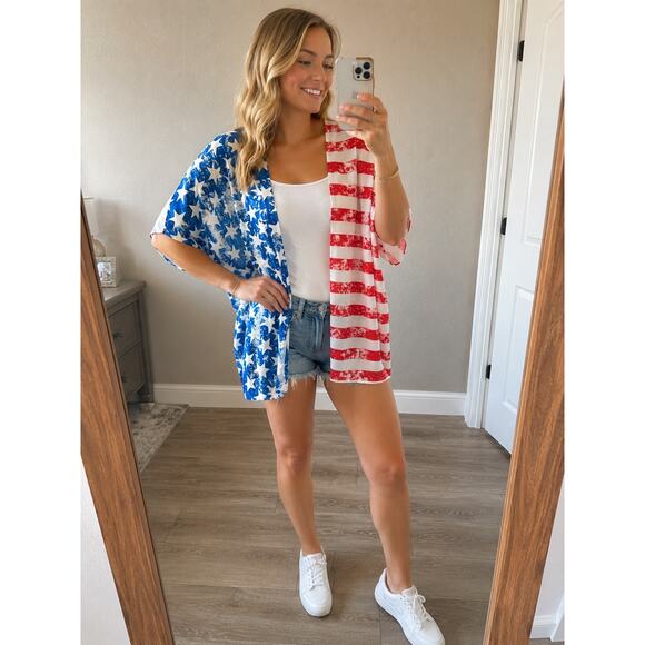 None Other - American Flag Patriotic Kimono cardigan Cover Up Medium